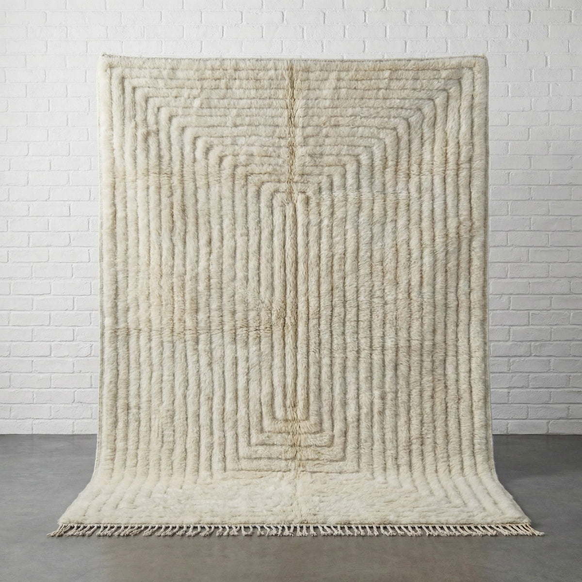 Cream Concentric Relief Rectangles Custom Moroccan Rug - Africancreates