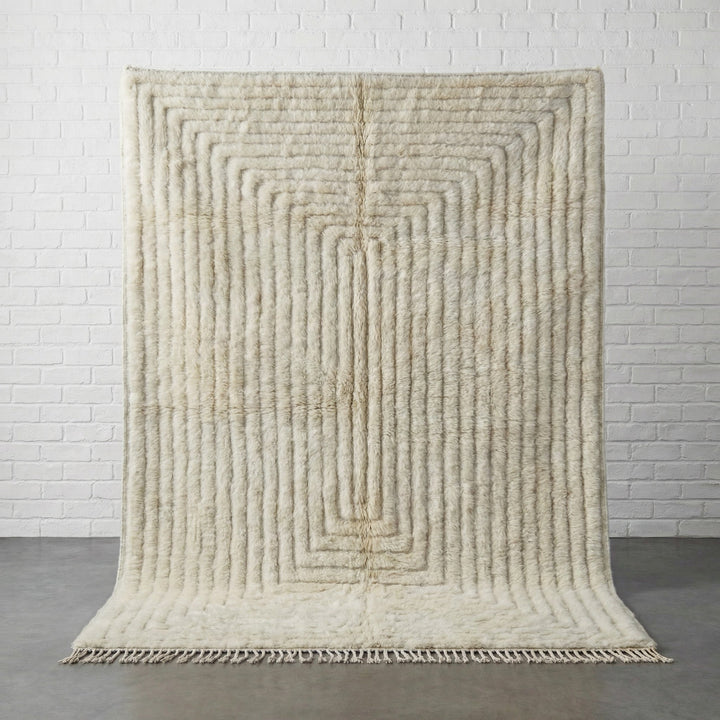 Cream Concentric Relief Rectangles Custom Moroccan Rug - Africancreates
