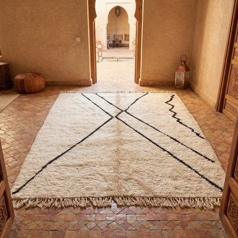 Cream Crossing Diagonal Lines And Zigzag Edge Custom Beni Ourain Moroccan Rug - Africancreates