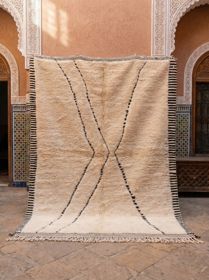 Cream Dark Crossing Curved Lines Custom Moroccan Rug - Africancreates