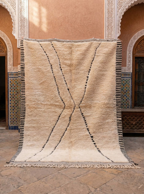 Cream Dark Crossing Curved Lines Custom Moroccan Rug - Africancreates