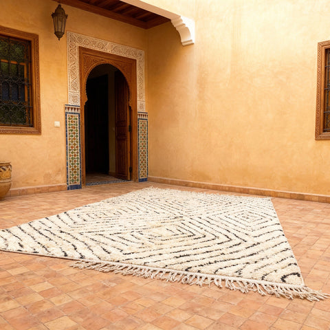 Cream Dark Fine Paired Diamonds Custom Moroccan Rug - Africancreates