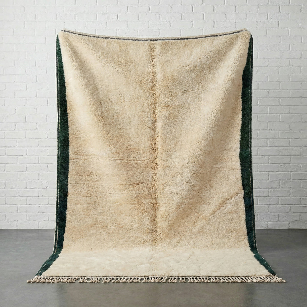 Cream & Dark Green Side Border Custom Moroccan Rug - Africancreates