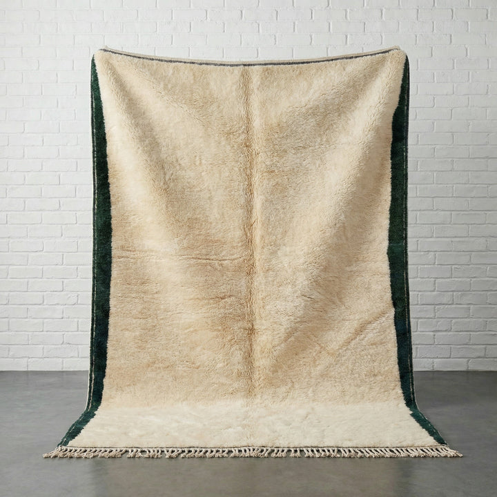 Cream & Dark Green Side Border Custom Moroccan Rug - Africancreates