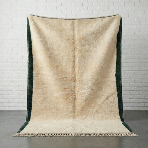 Cream & Dark Green Side Border Custom Moroccan Rug - Africancreates