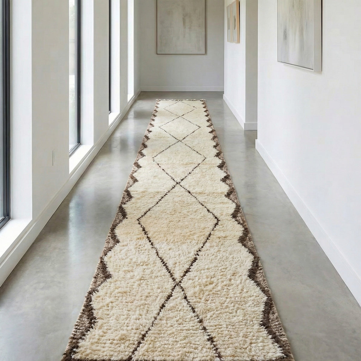 Cream Diamond Narrow Runner Design Custom Moroccan Rug - Africancreates