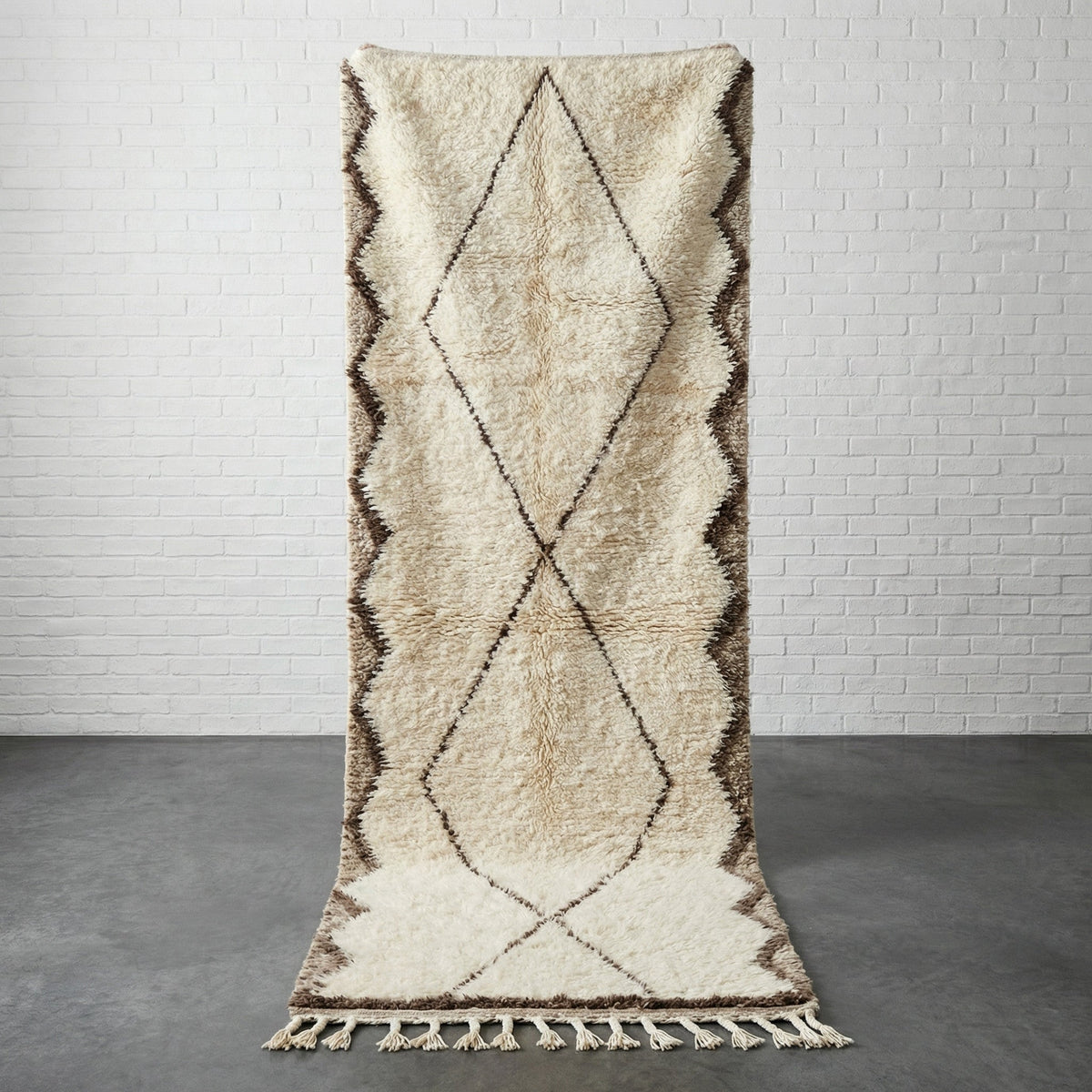 Cream Diamond Narrow Runner Design Custom Moroccan Rug - Africancreates