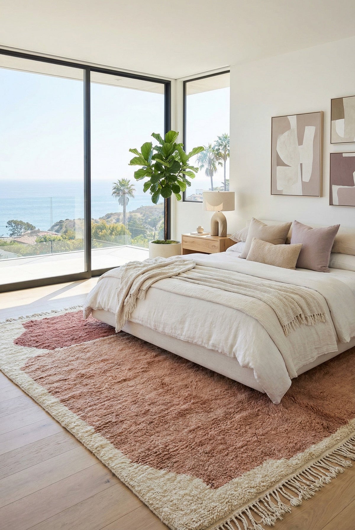 Cream & Dusty Rose Rectangular Blocks Custom Moroccan Rug - Africancreates