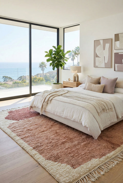 Cream & Dusty Rose Rectangular Blocks Custom Moroccan Rug - Africancreates