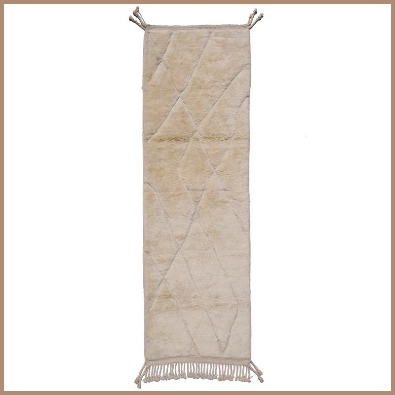 Cream Elongated Diagonal Relief Runner Design Custom Moroccan Rug - Africancreates
