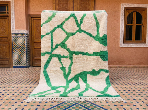 Cream & Emerald Thick Irregular Web Custom Moroccan Rug - Africancreates