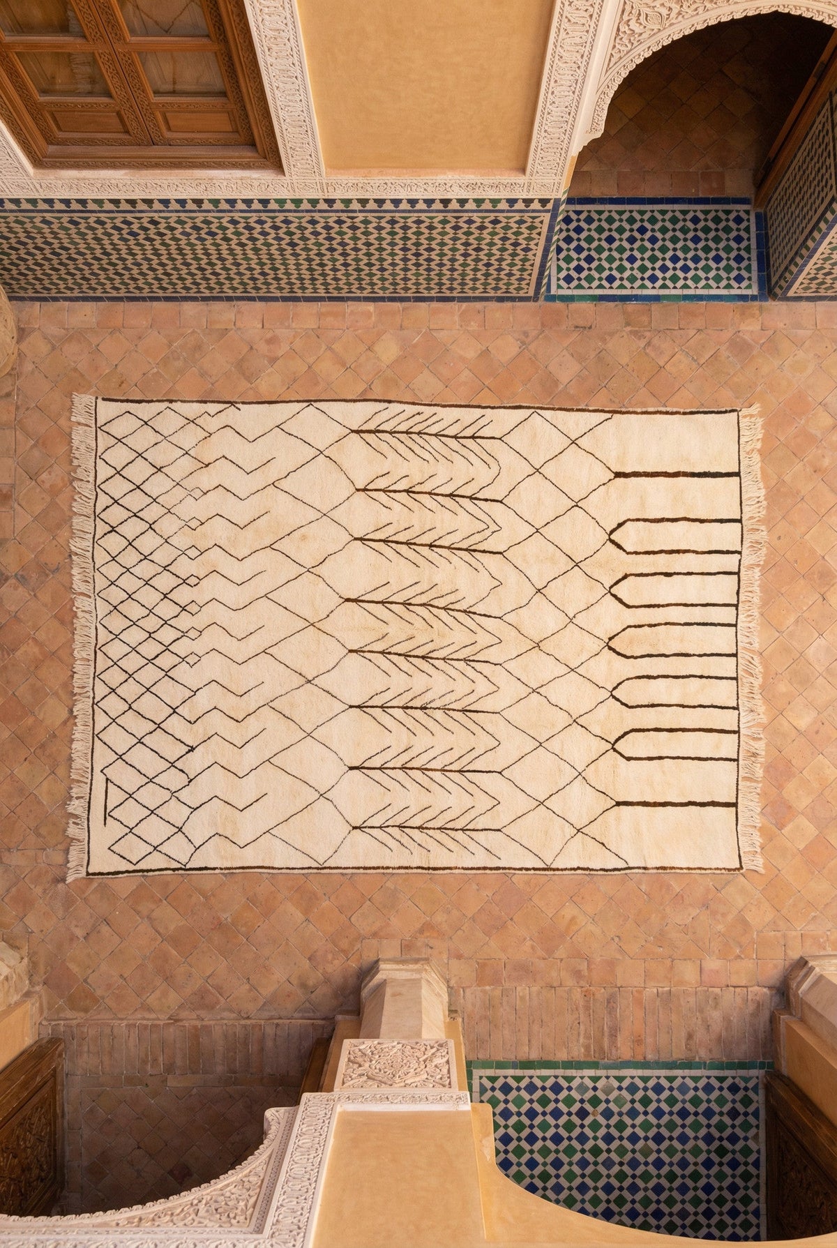 Cream Fine Brown Lattice Turning To Vertical Custom Moroccan Rug - Africancreates