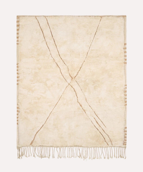 Cream Fine Curved Crossing Lines Custom Moroccan Rug - Africancreates