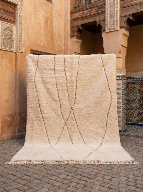Cream Fine Multiple Looped Lines Custom Moroccan Rug - Africancreates