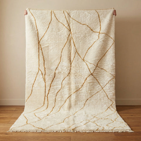 Cream Golden Branching Thin Web Custom Moroccan Rug - Africancreates