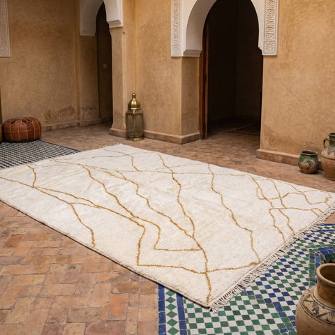 Cream Golden Branching Thin Web Custom Moroccan Rug - Africancreates