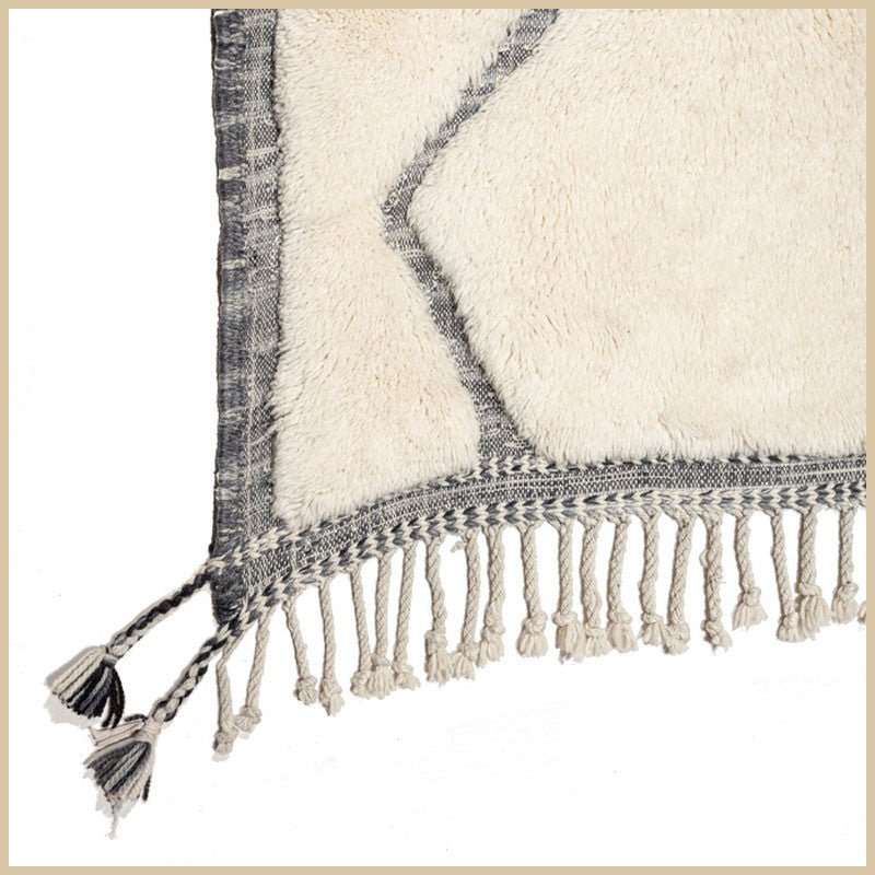 Cream & Gray Border Crossed Curves Custom Moroccan Rug - Africancreates
