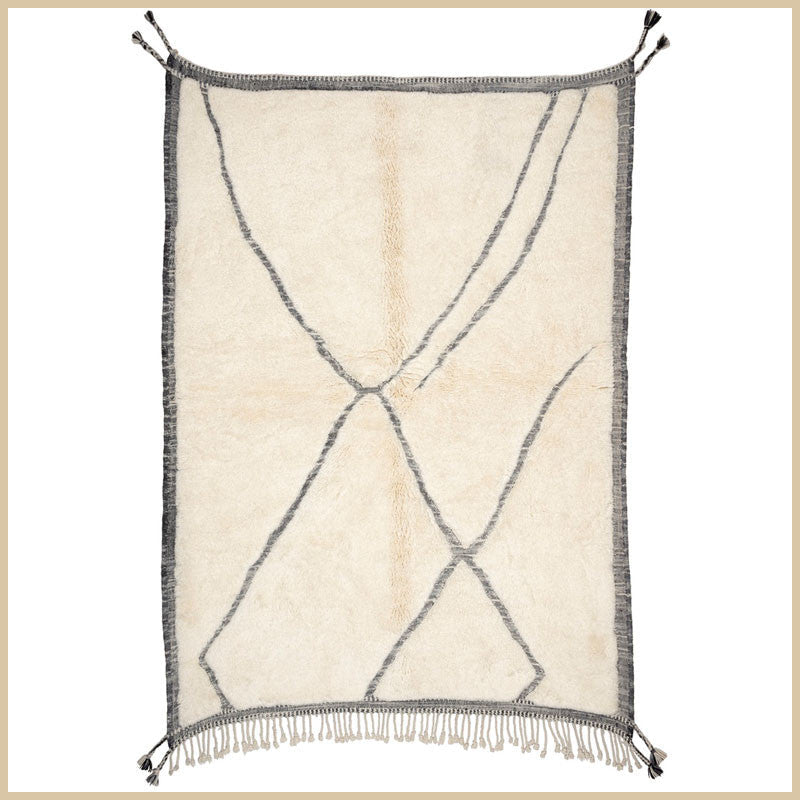 Cream & Gray Border Crossed Curves Custom Moroccan Rug - Africancreates