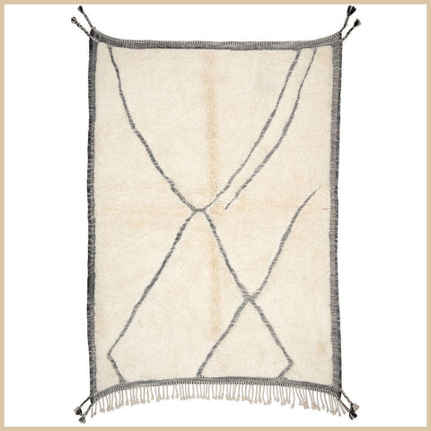 Cream & Gray Border Crossed Curves Custom Moroccan Rug - Africancreates