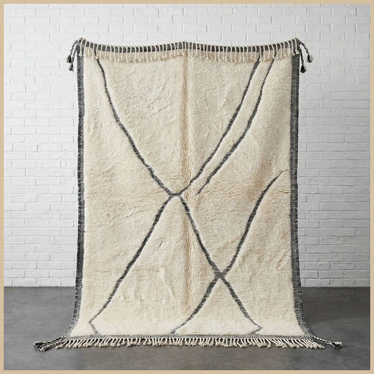 Cream & Gray Border Crossed Curves Custom Moroccan Rug - Africancreates