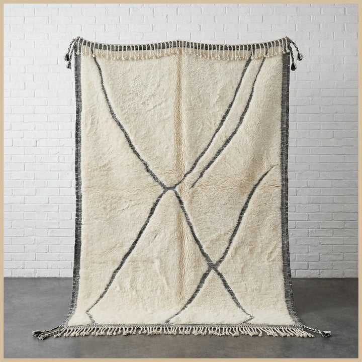 Cream & Gray Border Crossed Curves Custom Moroccan Rug - Africancreates