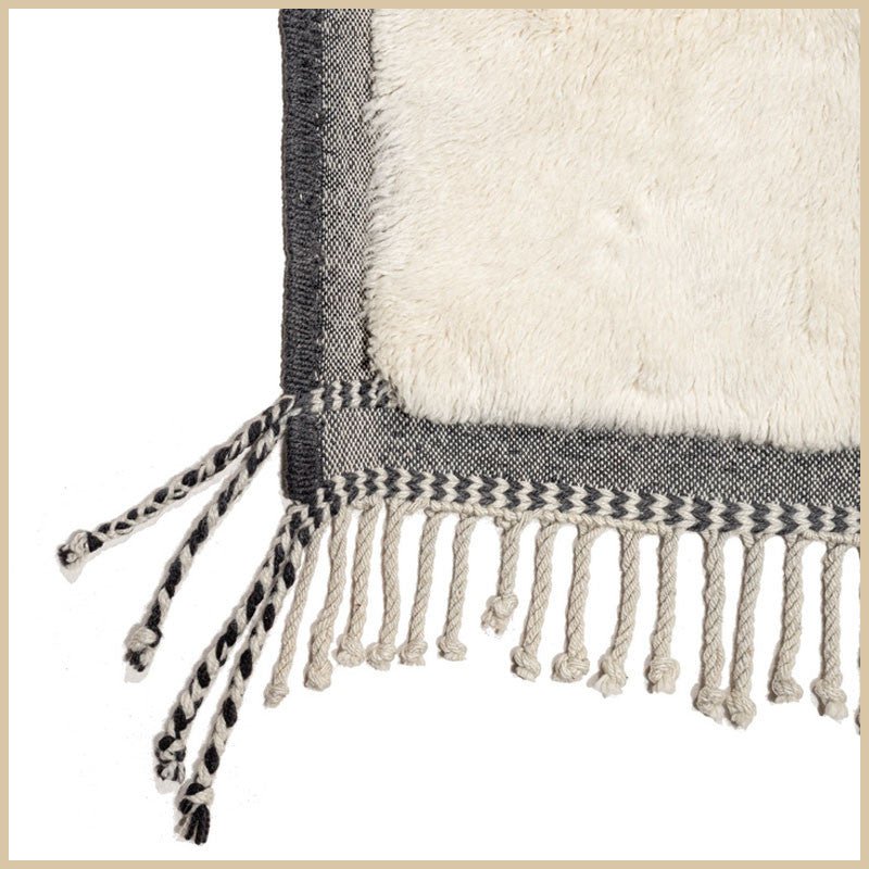 Cream & Gray Border Sparse Abstract Lines Custom Moroccan Rug - Africancreates