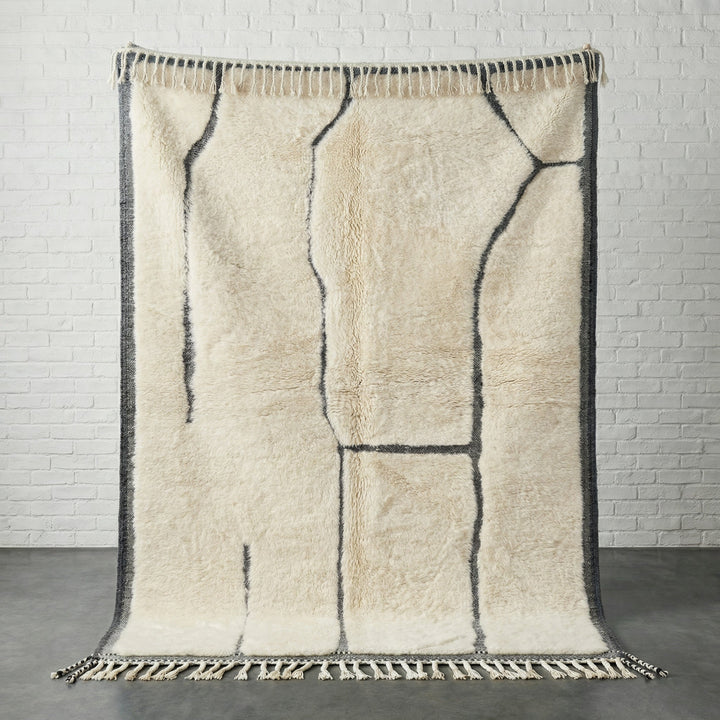 Cream & Gray Border Sparse Abstract Lines Custom Moroccan Rug - Africancreates