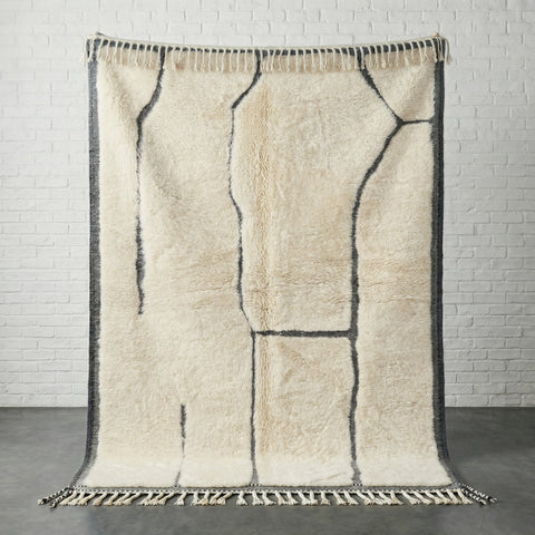 Cream & Gray Border Sparse Abstract Lines Custom Moroccan Rug - Africancreates