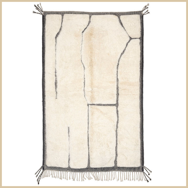 Cream & Gray Border Sparse Abstract Lines Custom Moroccan Rug - Africancreates