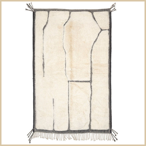 Cream & Gray Border Sparse Abstract Lines Custom Moroccan Rug - Africancreates