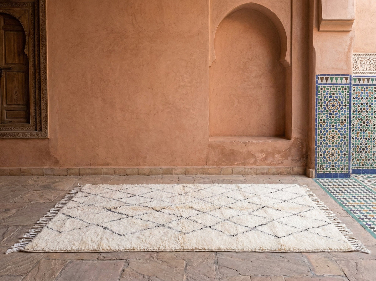Cream & Gray Fine Diagonal Lattice Custom Moroccan Rug - Africancreates