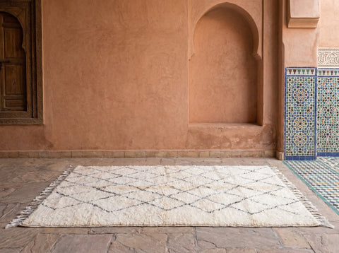 Cream & Gray Fine Diagonal Lattice Custom Moroccan Rug - Africancreates