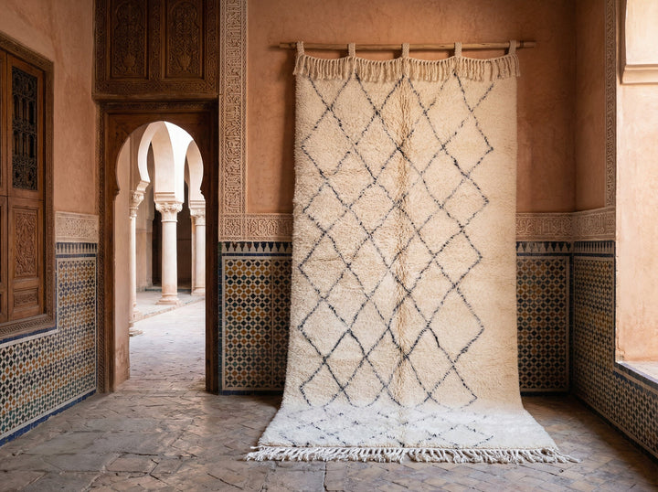 Cream & Gray Fine Diagonal Lattice Custom Moroccan Rug - Africancreates