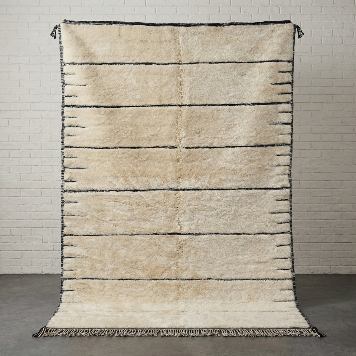 Cream Horizontal Dark Lines Lined Border Custom Moroccan Rug - Africancreates