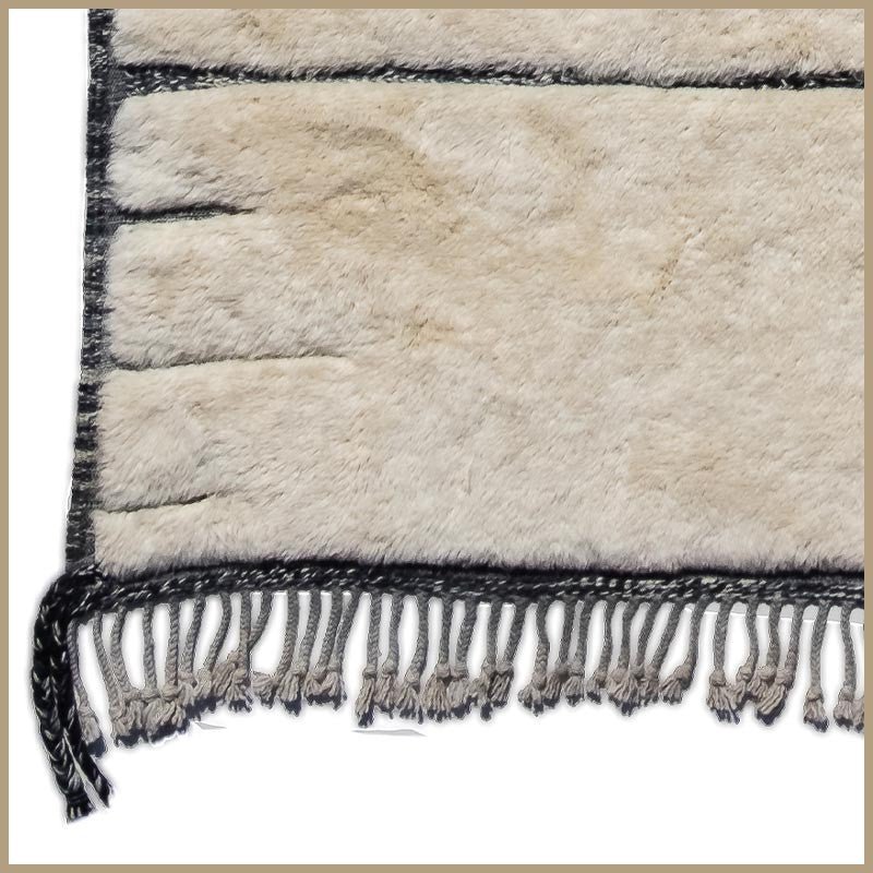 Cream Horizontal Dark Lines Lined Border Custom Moroccan Rug - Africancreates