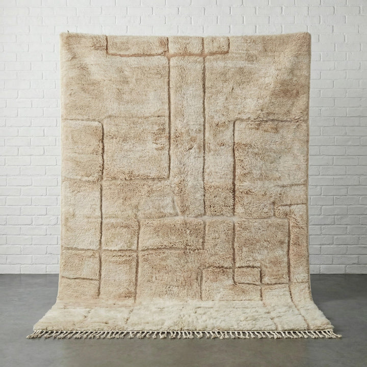 Cream Irregular Geometric Relief Panels Custom Moroccan Rug - Africancreates