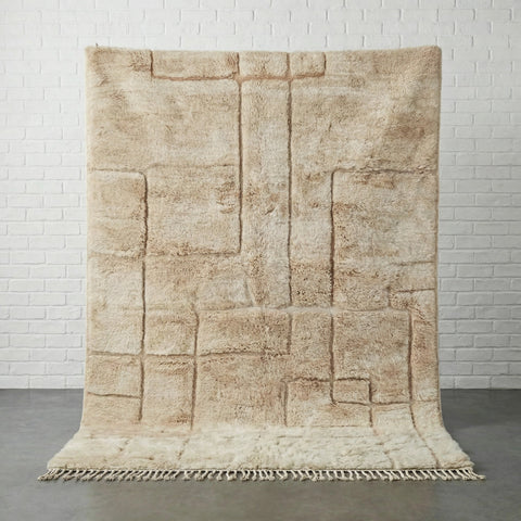 Cream Irregular Geometric Relief Panels Custom Moroccan Rug - Africancreates