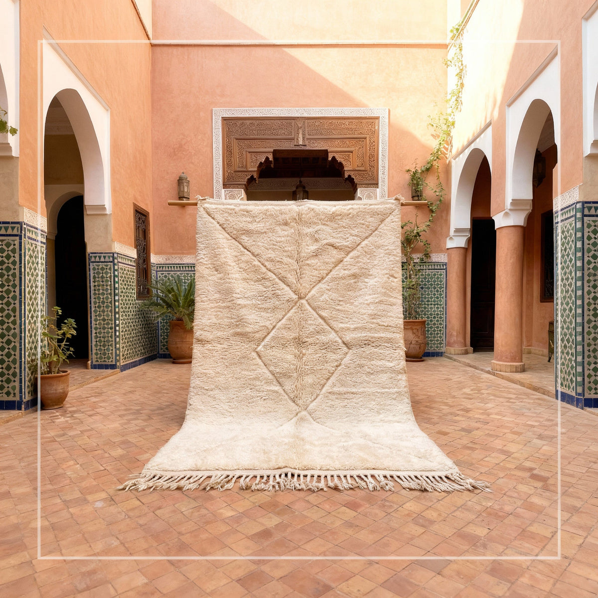 Cream Large Embossed Diamond Custom Moroccan Rug - Africancreates