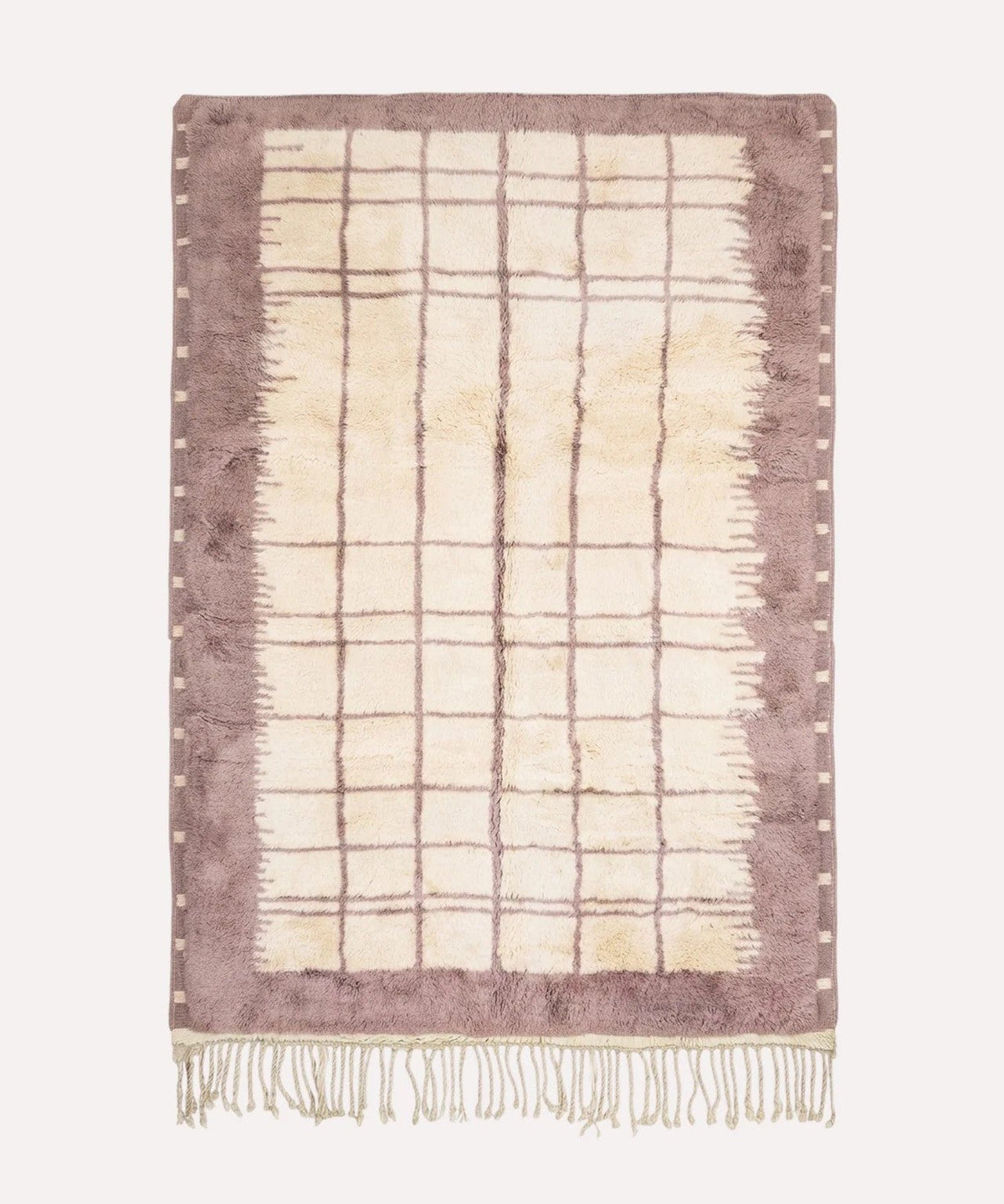 Cream & Lavender Border Irregular Grid Custom Moroccan Rug - Africancreates
