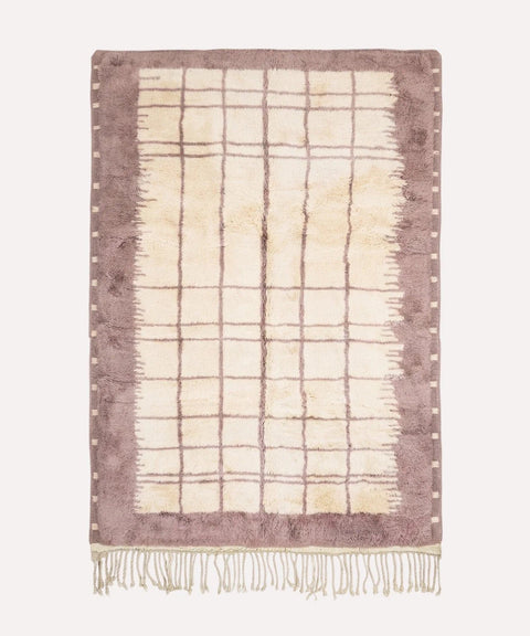 Cream & Lavender Border Irregular Grid Custom Moroccan Rug - Africancreates