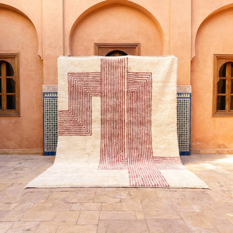 Cream & Mauve Fine Striped Angular Form Custom Moroccan Rug - Africancreates