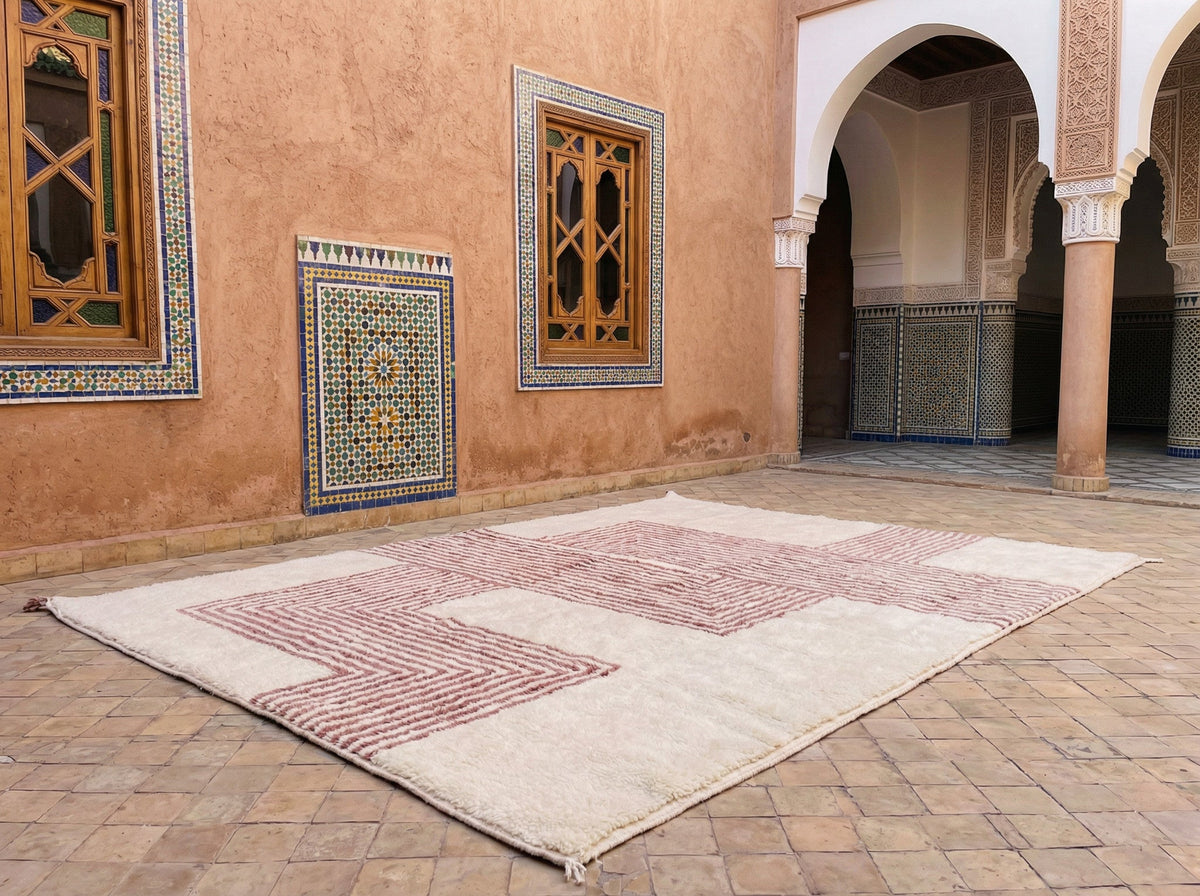 Cream & Mauve Fine Striped Angular Form Custom Moroccan Rug - Africancreates