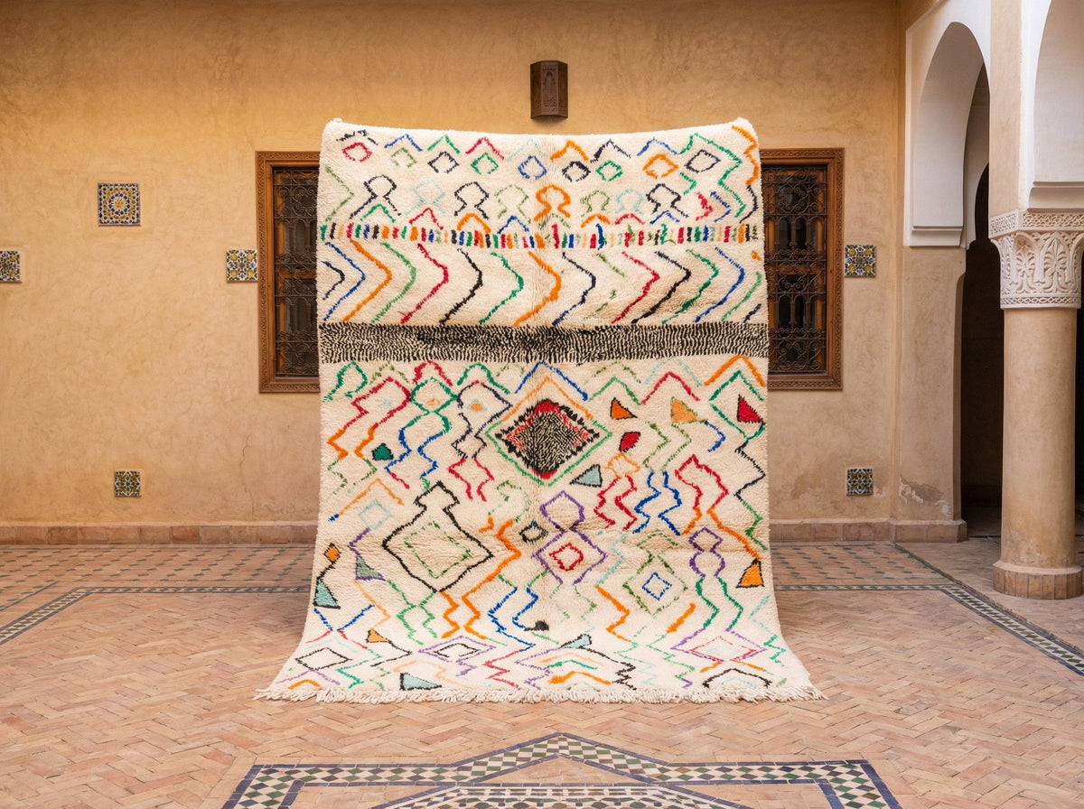 Cream & Multicolor Dense Diamond Zigzags Custom Moroccan Rug - Africancreates