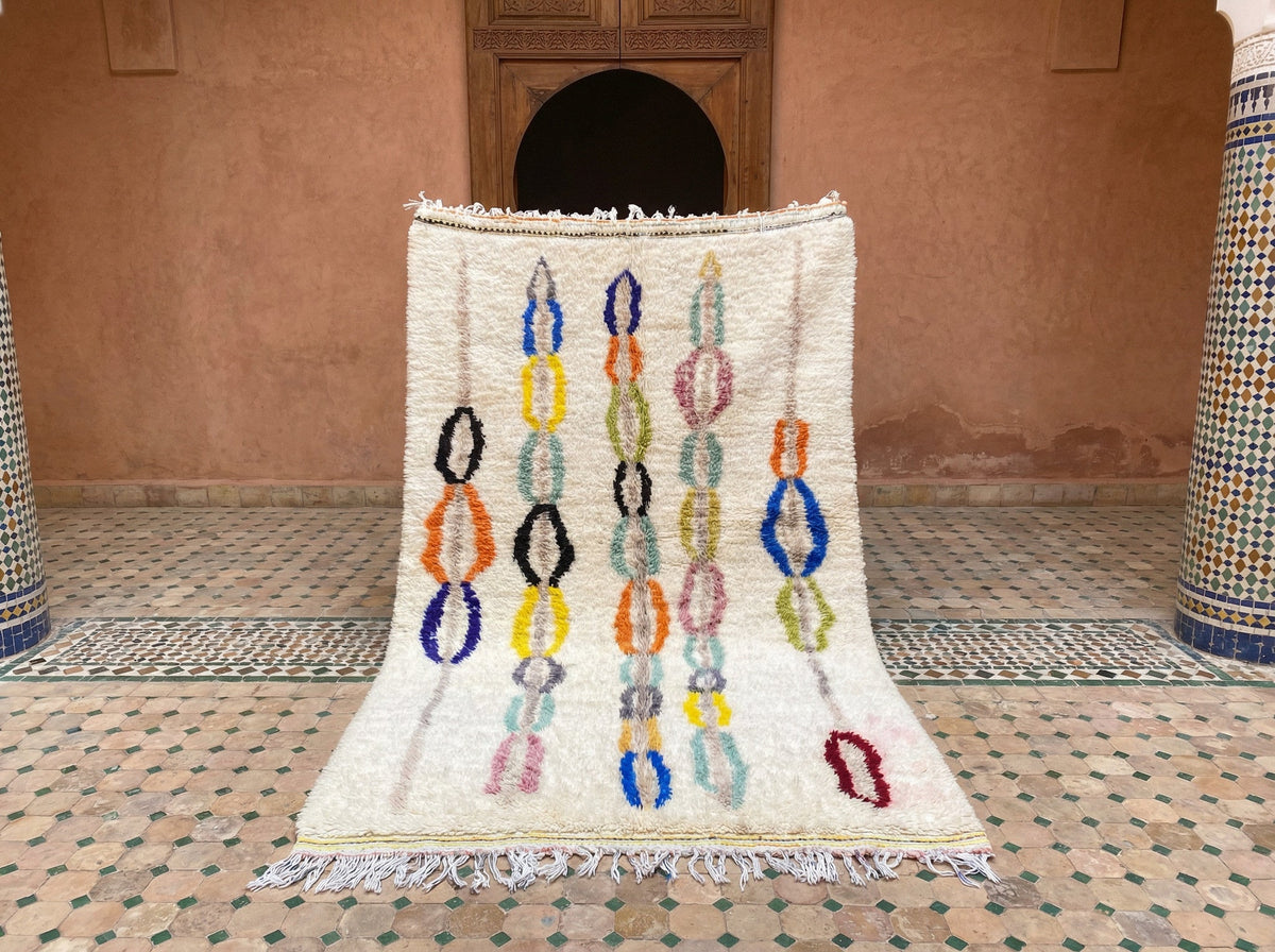 Cream & Multicolor Outlined Oval Columns Custom Moroccan Rug - Africancreates