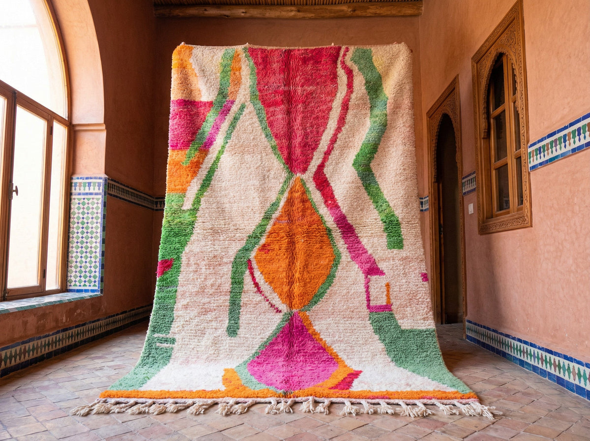 Cream & Multicolor Wavy Hourglass Custom Moroccan Rug - Africancreates