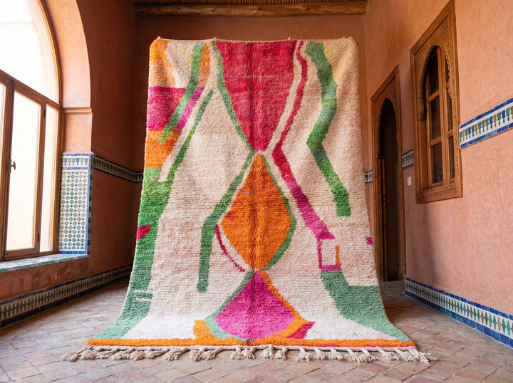 Cream & Multicolor Wavy Hourglass Custom Moroccan Rug - Africancreates
