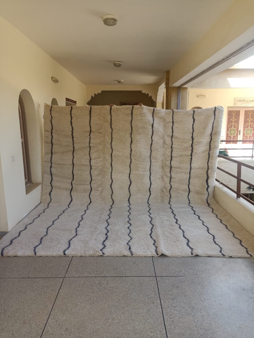 Cream Narrow Wavy Vertical Stripes Custom Moroccan Rug - Africancreates