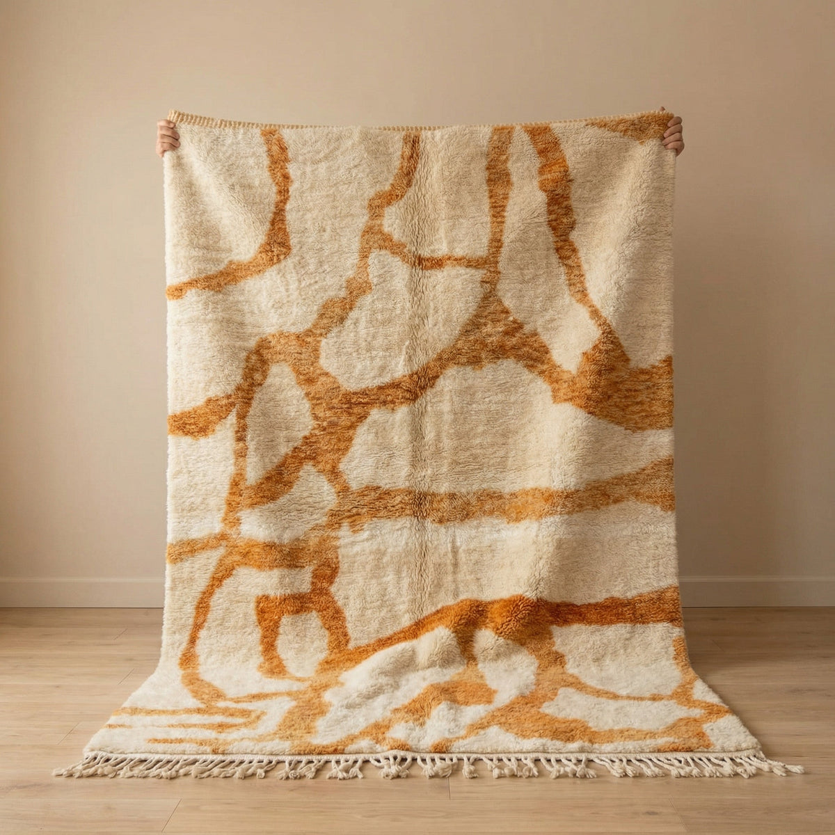 Cream & Ochre Branching Pattern Custom Moroccan Rug - Africancreates