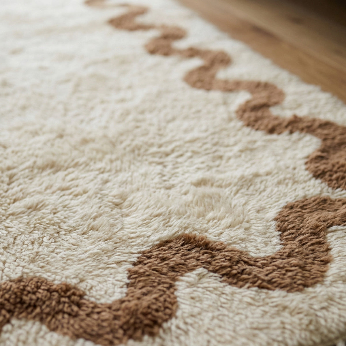 Cream & Ochre Wavy Inner Frame Custom Moroccan Rug - Africancreates