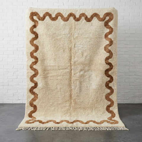 Cream & Ochre Wavy Inner Frame Custom Moroccan Rug - Africancreates